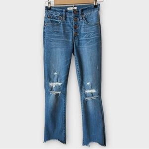 Madewell Cali Demi Boot Blue Denim Distressed Stretch Button Fly Jeans Size 23